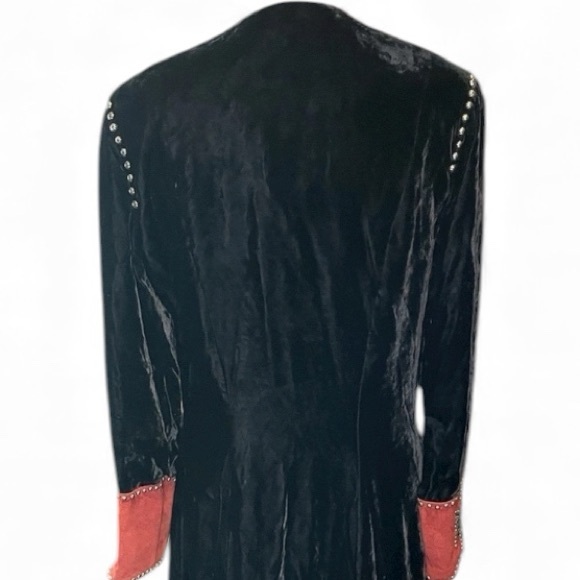 Double D Ranch heavily embellished black velvet duster jacket with red suede - Picture 13 of 14